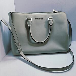 Michael Kors Savannah Saffiano Leather Satchel Gray Crossbody Large Structured